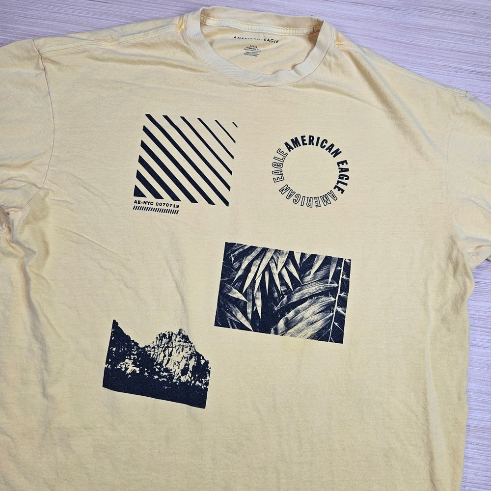 American Eagle T-Shirt Mens L Yellow Oversized Graphic Tee Short Sleeve Skate
